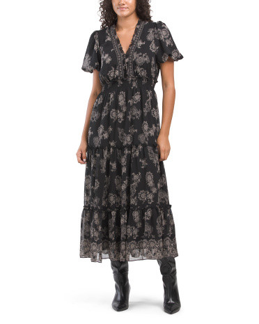 Georgette Short Sleeve V-neck Tiered Maxi Dress | TJ Maxx