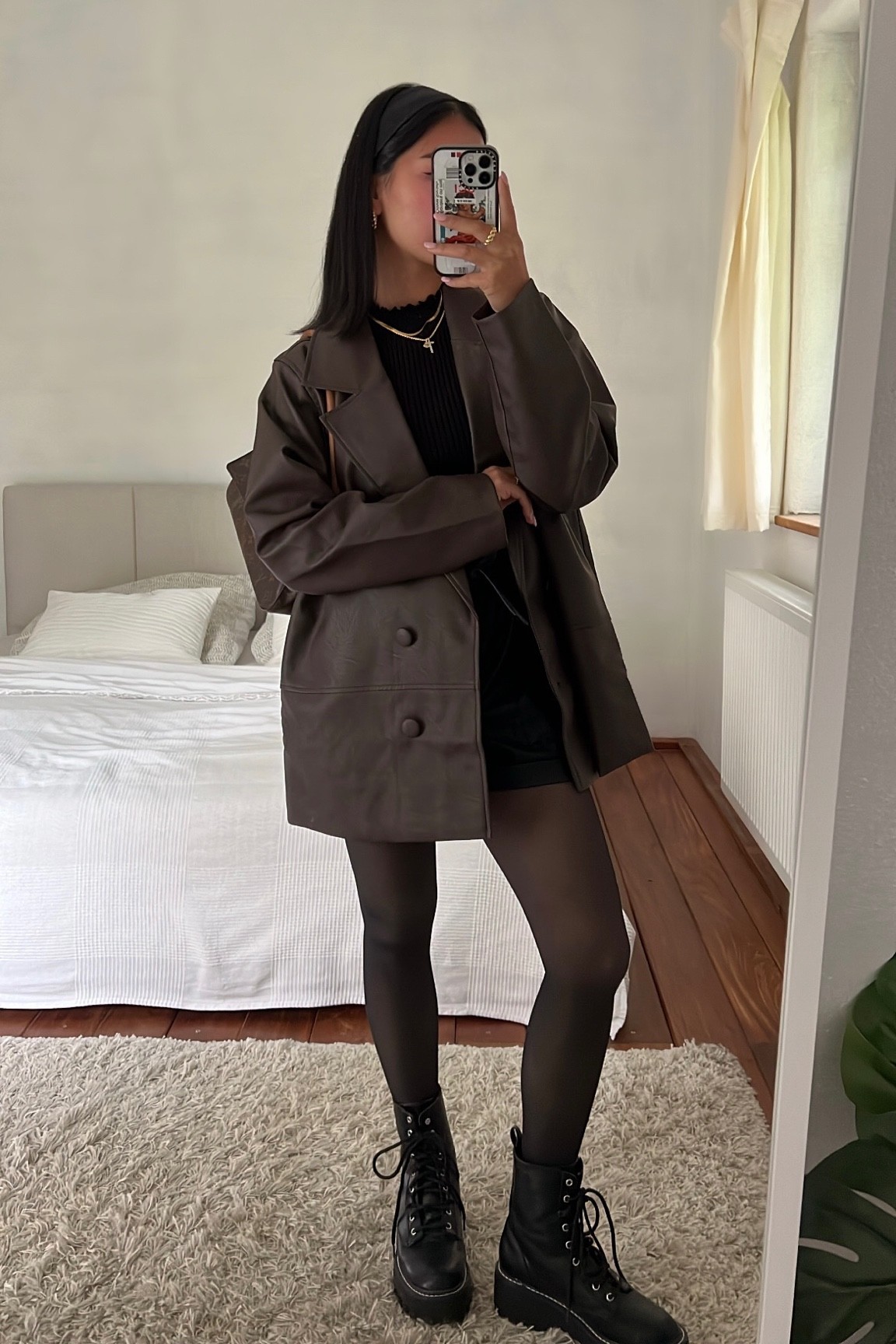 Another fall look with a leather jacket and fleece translucent tights. You can stay warm while wearing shorts & skirts!

#LTKstyletip #LTKSeasonal #LTKeurope