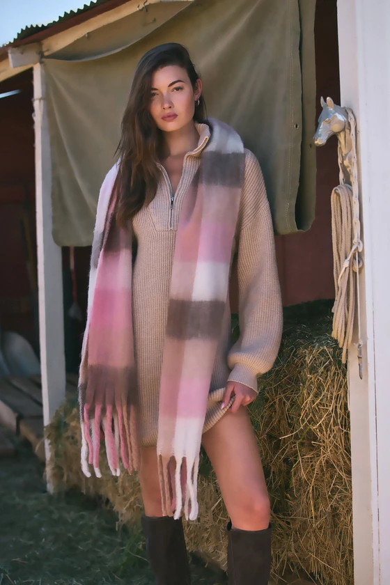 Ski Slope Sweetie Pink and Brown Plaid Scarf | Lulus (US)