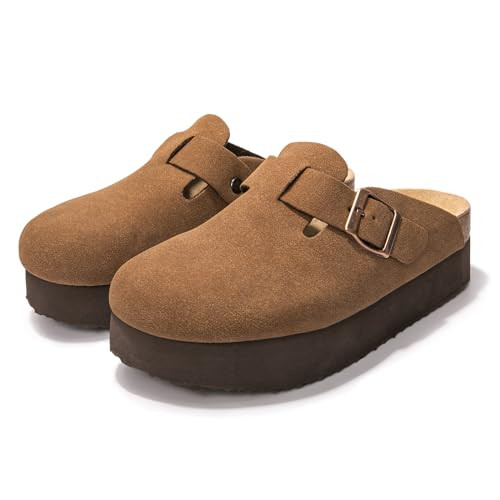 Vayfio Women's Suede Clogs Cork Footbed Sandals Comfort Platform Mules with Arch Support Adjustable Buckle Slip On Slippers | Amazon (US)