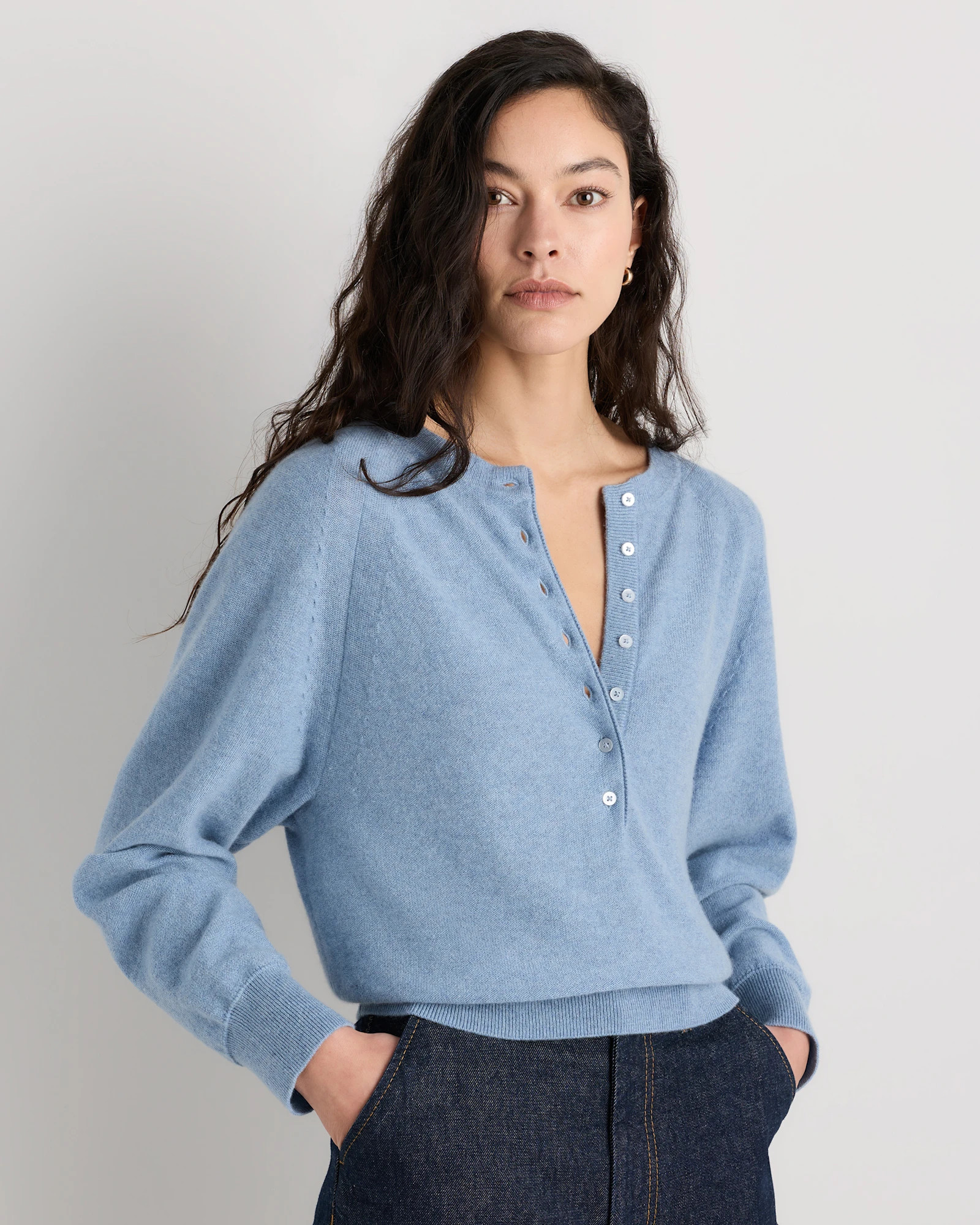 Mongolian Cashmere Dolman Sleeve Henley Sweater | Quince