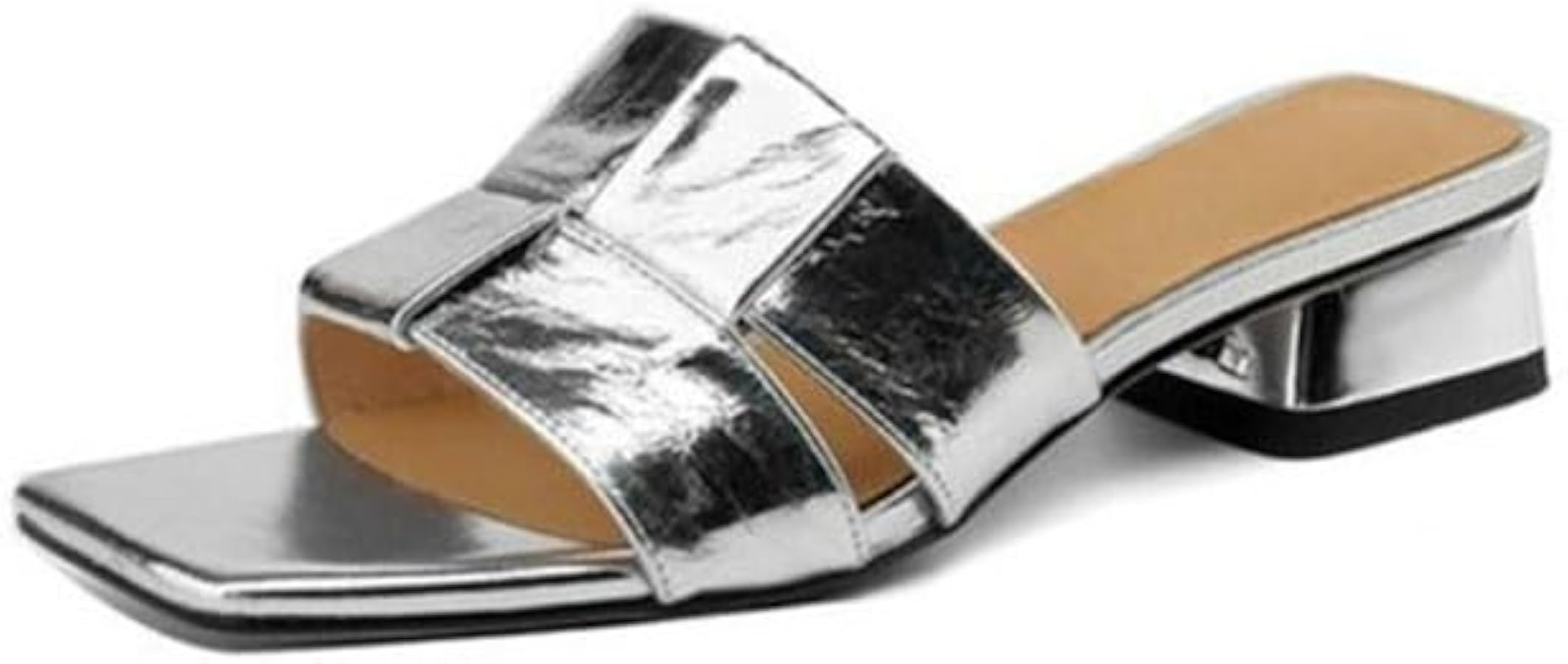 Women'S Patent Leather Braid Chunky Heeled Summer Slides Sandals, Simple Fashionable Square Open ... | Amazon (US)