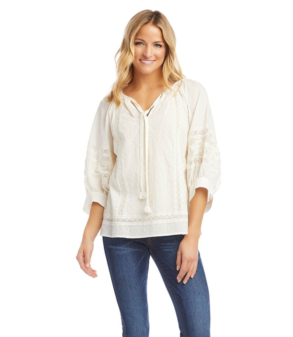 Lace Inset Peasant Top | Karen Kane