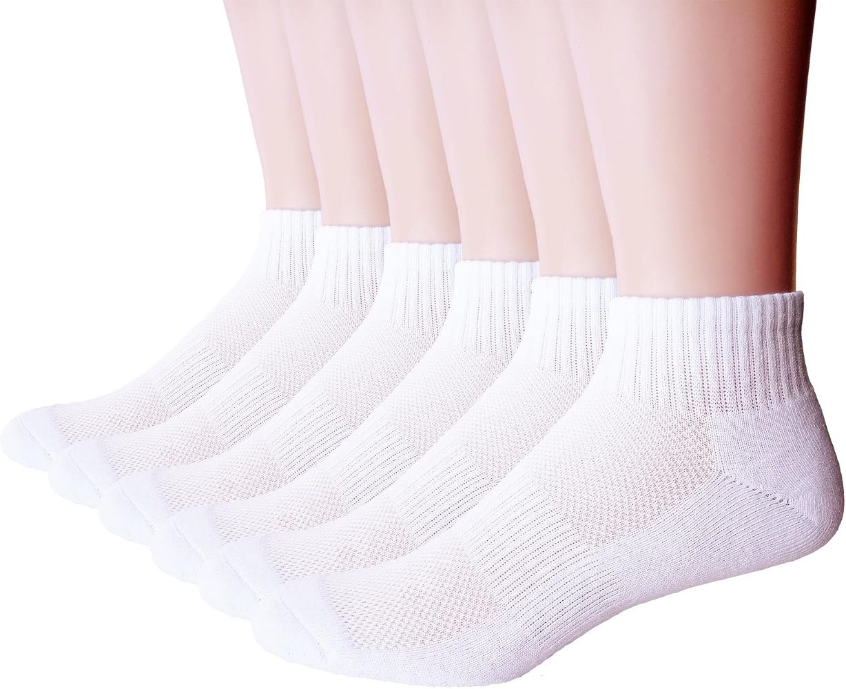 Women's Anti-Blister Moisture Wicking Athletic Ankle Quarter Cushion Cotton Socks White 6 Pairs | Amazon (CA)