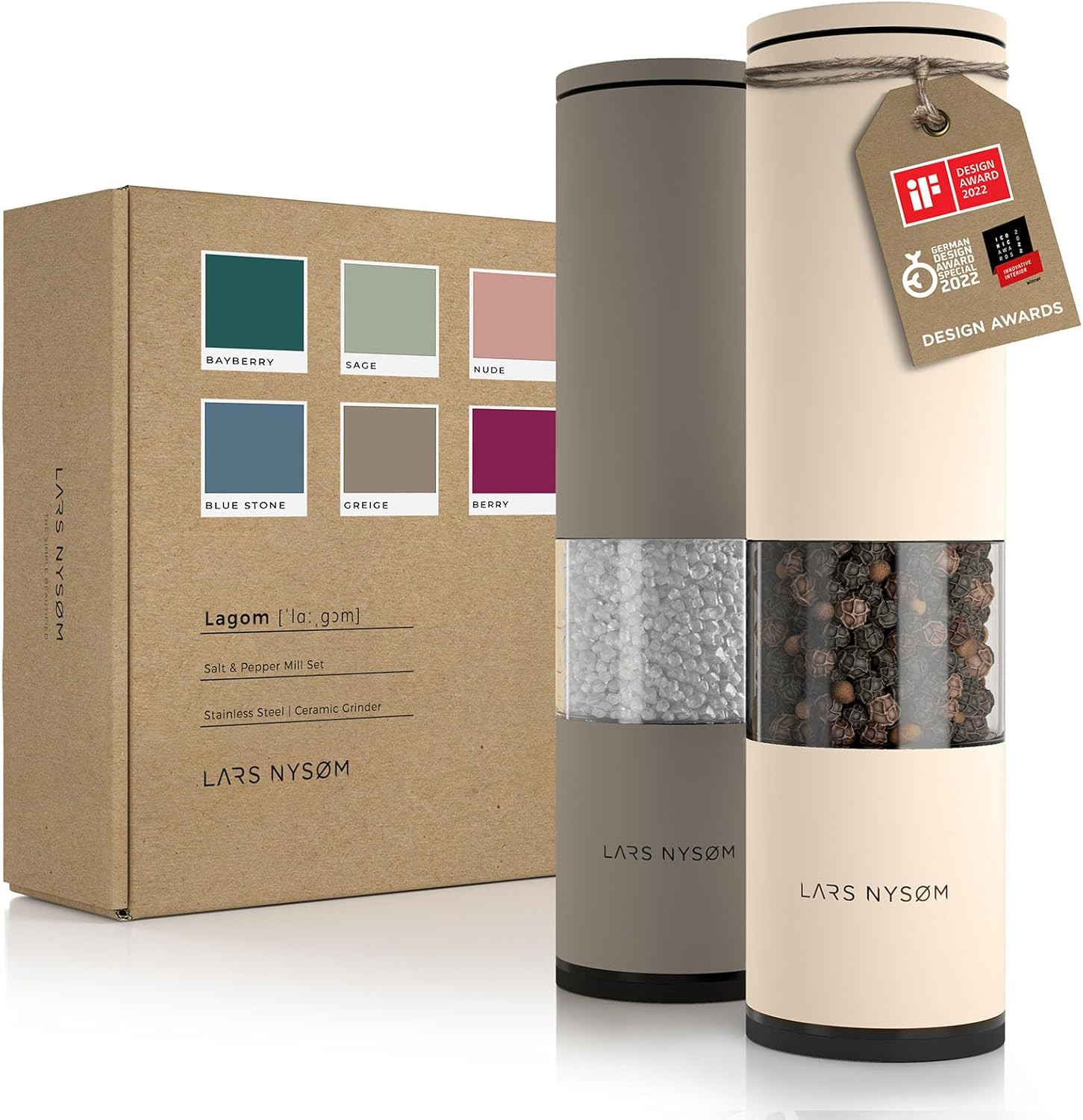 LARS NYSØM Salt and Pepper Mills Set Stainless Steel with Adjustable Ceramic Grinder 2 pieces I ... | Amazon (US)