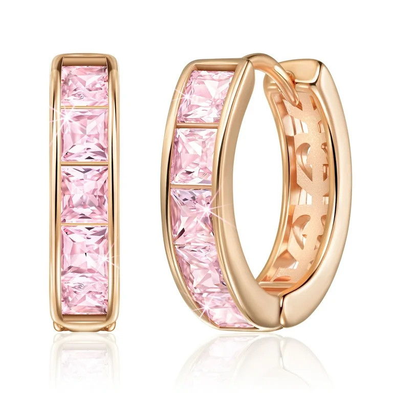 Linawe Pink Cubic Zirconia Earrings Studs, Rose Gold Hoop Earrings for Women Trendy, Flat Back He... | Walmart (US)