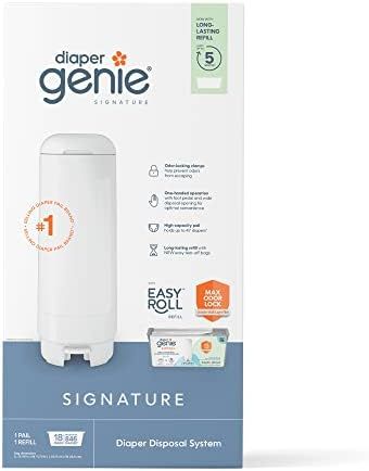 Diaper Genie Signature Pail Includes 1 Easy Roll Refill with 18 Bags | Holds Up to 846 Newborn-Si... | Amazon (US)