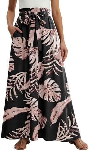 Amazon.com: Lepunuo Floral Long Skirts Womens Casual Boho High Waisted Flowy Trendy Flowy Cute Gi... | Amazon (US)