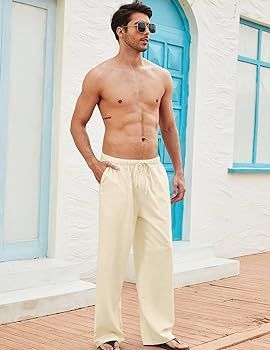 COOFANDY Mens Linen Loose Pant Lightweight Elastic Waist Trouser Yoga Beach Pant | Amazon (US)