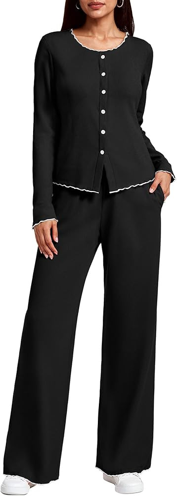SHESHOW 2 Piece Lounge Set Women Long Sleeve Tops High Waisted Wide Leg Pants Casual Outfits for ... | Amazon (US)