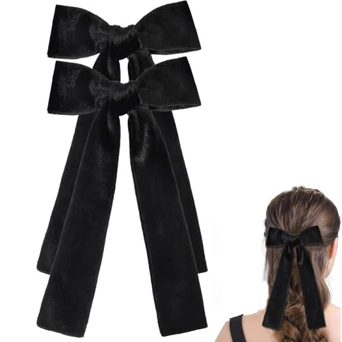 2PCS Velvet Hair Bows, Hair Ribbon Clips Big Fall Alligator Clips Hair Accessories for Women Girls (Black) | Amazon (US)