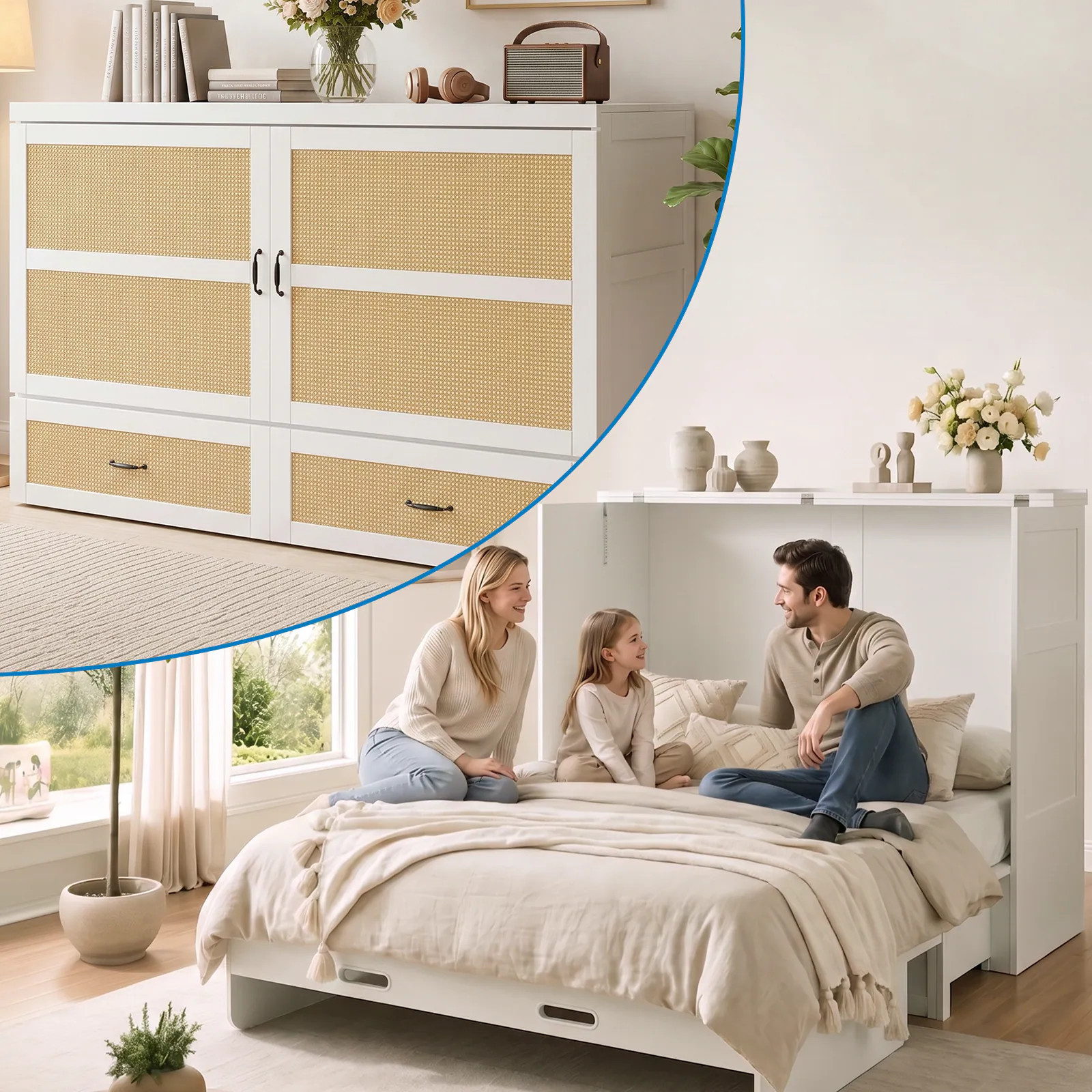 Mjkone Queen White Murphy Bed Storage with Headboard and Wicker Panel one_size | LW16047-WHITE | Lowe's