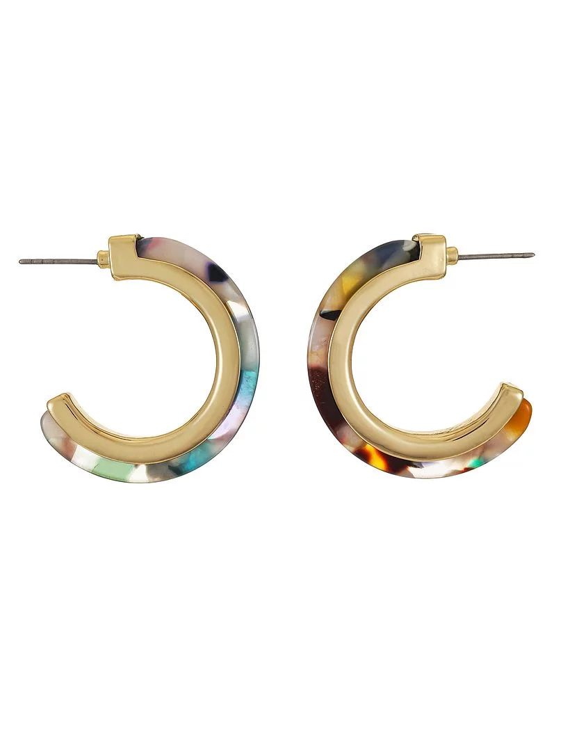 Time and Tru Women's Gold Tone Multi-Colored Resin Hoop Earring, 1 Pair | Walmart (US)