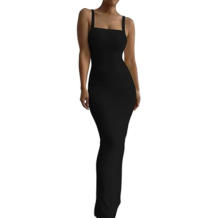 Womens Summer Sexy U-Neck Casual Slip Slim Bodycon Maxi Dresses Spaghetti Strap for Club Party | Amazon (US)
