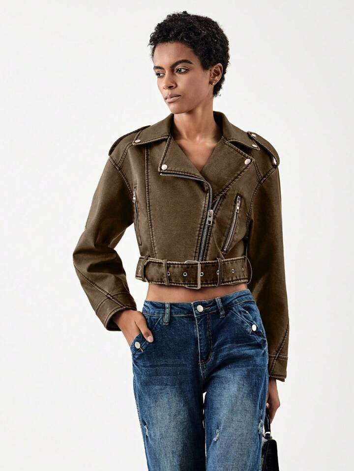 SHEIN BIZwear Zipper Front Drop Shoulder Sleeve Jacket | SHEIN