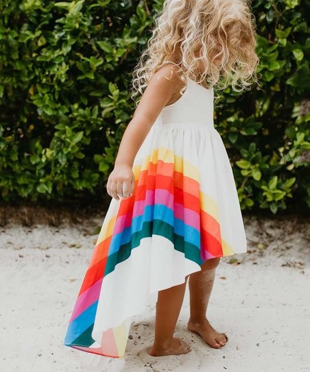 Oopsie Daisy White Vivid Rainbow Hi-Lo Dress - Toddler & Girls | Zulily