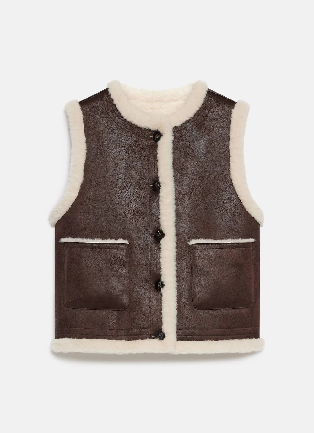 Brown Bonded Reversible Collarless Gilet | Mint Velvet