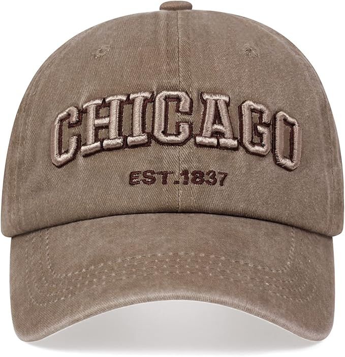 Chicago Hat for Men Women 3D Embroidery Vintage City Dad Hats Baseball Cap | Amazon (US)