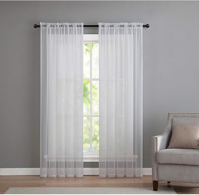 GoodGram 2 Pack: Basic Rod Pocket Sheer Voile Window Curtain Panels - Assorted Colors & Sizes (White | Amazon (US)