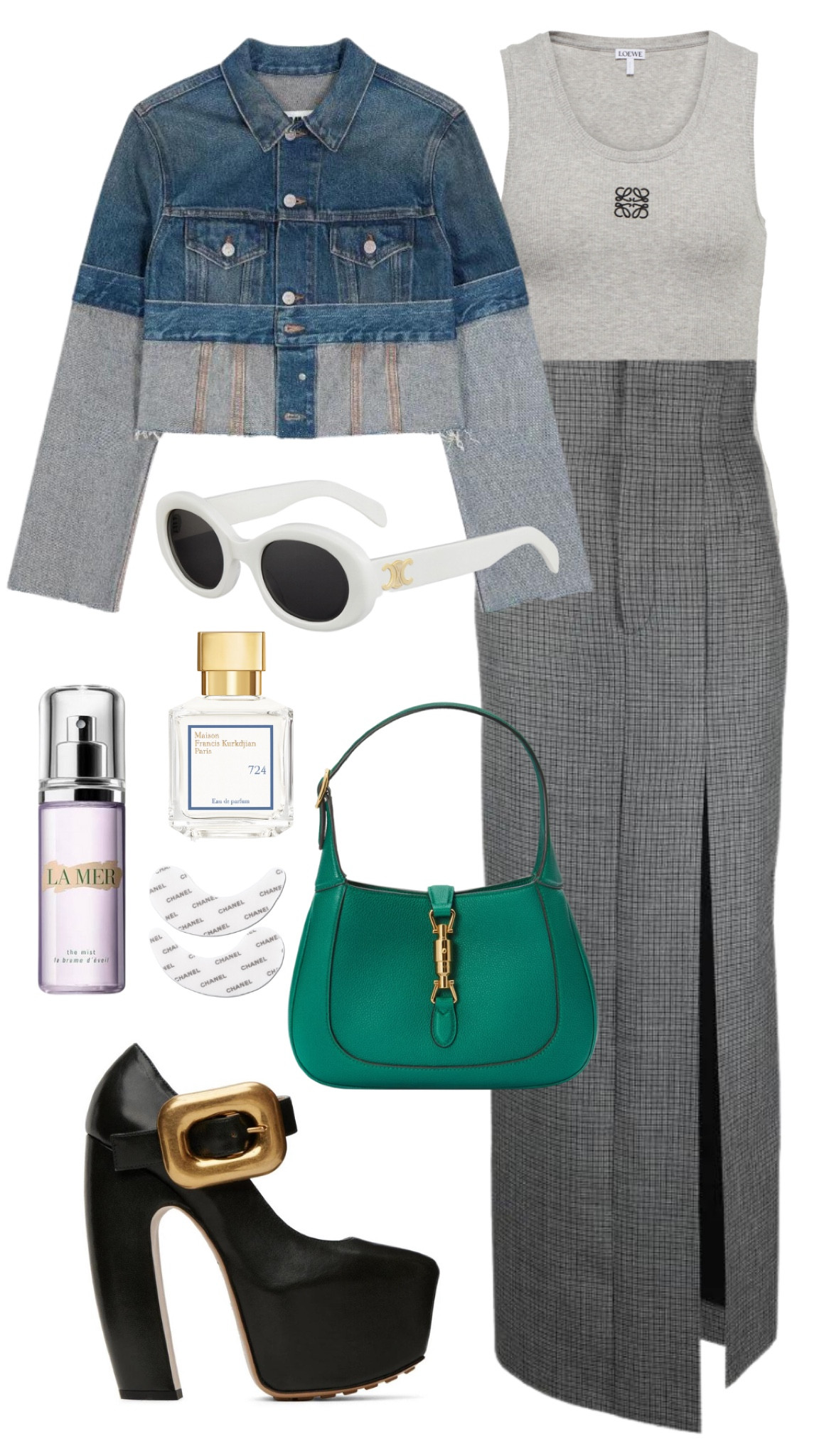 mm6 jacket 
loewe tank top 
philosophy di lorenzo serafini skirt 
bottega veneta heels 
gucci jackie bag 
celine sunglasses 
MFK 724 perfume 
la mer face mist 
chanel eye patches 

#LTKSeasonal #LTKSale #LTKFind