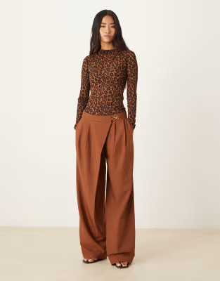 ASOS DESIGN tailored asymmetric wrap wide leg trousers with buckle detail in tobacco  | ASOS | ASOS (Global)