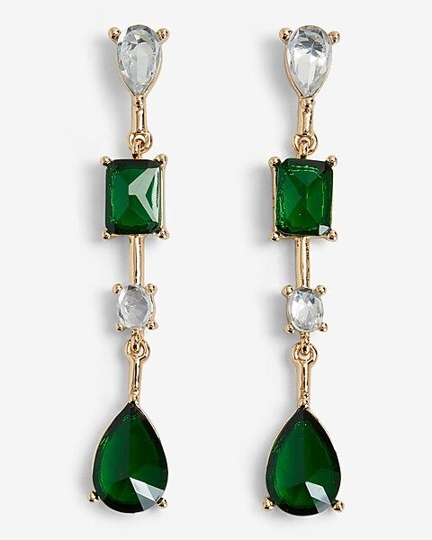Emerald Rhinestone Linear Drop Earrings | Express