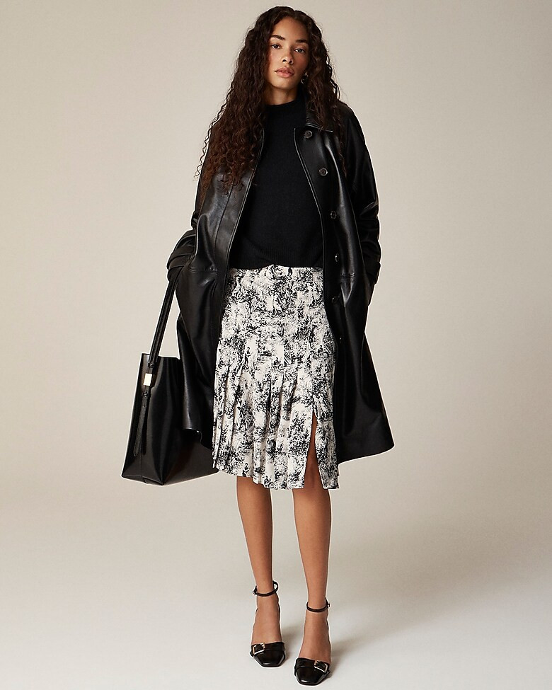 Pleated knee-length skirt in drapey viscose twill | J. Crew US