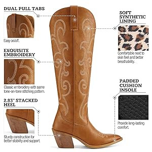 Rollda Cowboy Boots for Women Cowgirl Boots Embroidered Knee-High Western Boots Pointy Toe with C... | Amazon (US)