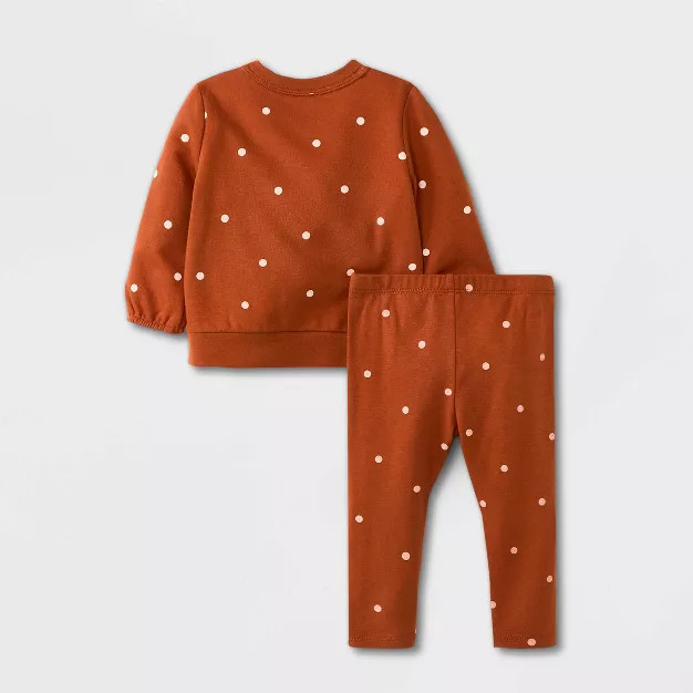 Baby Girls' Polka Dot Sweatshirt Top & Bottom Set with Headband - Cat & Jack™ Orange | Target