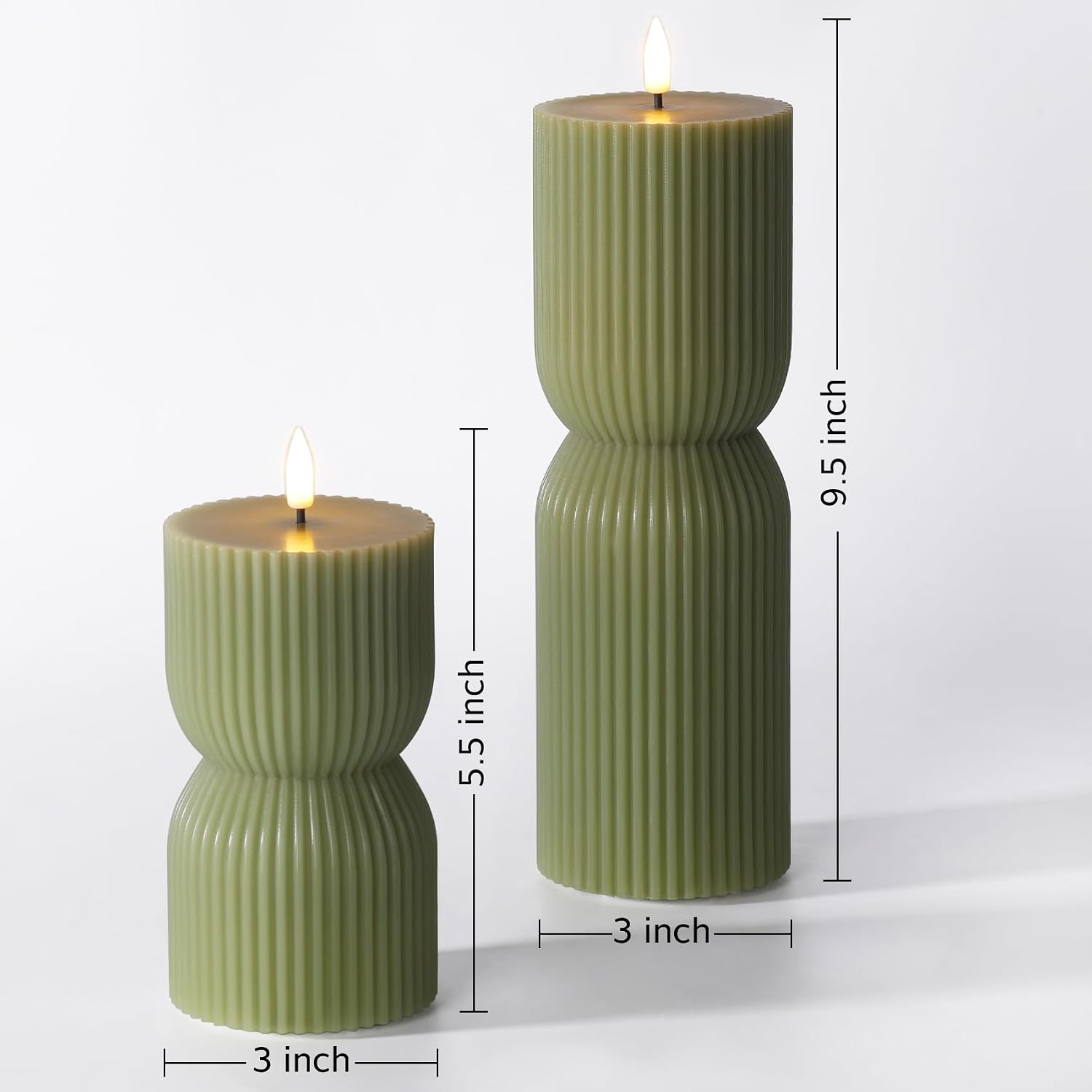 Olive Green Ribbed Flameless Pillar Candles with Remote, LED Candles Battery Operated Flickering ... | Amazon (US)