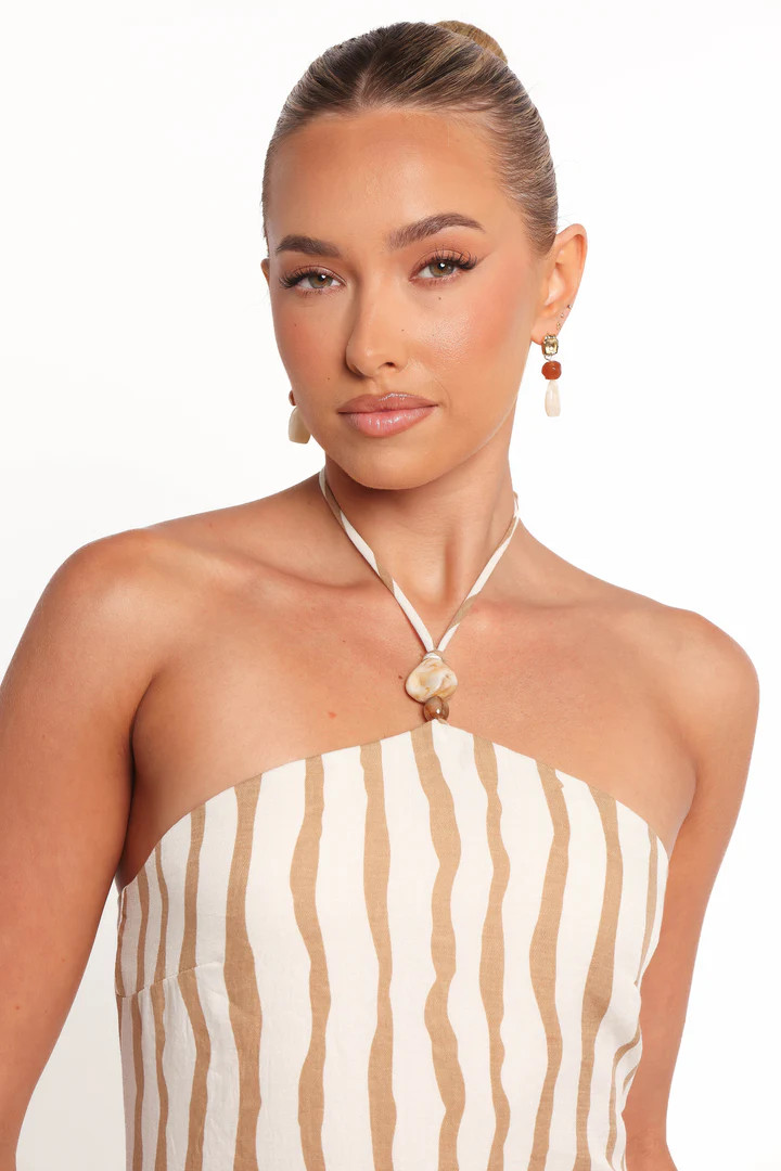 Kim Halter Maxi Dress - Tan Stripe | Petal & Pup (US)