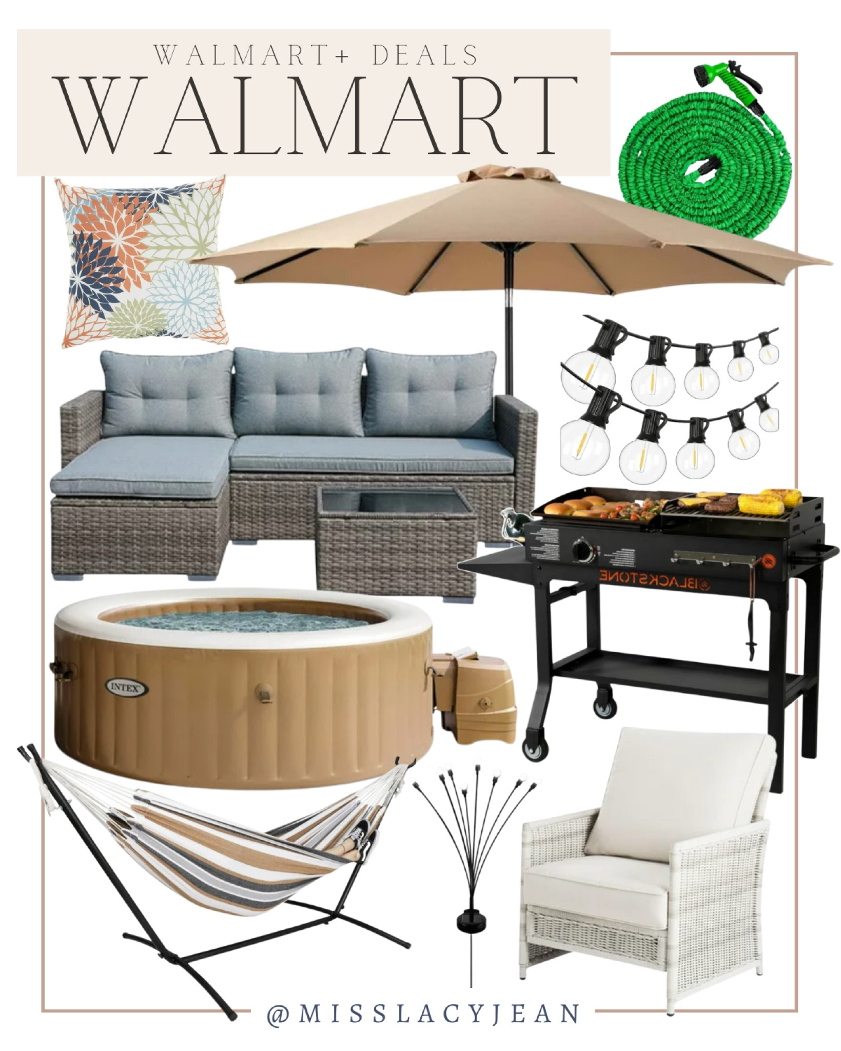 Walmart outdoor deals include garden hose, umbrella, string lights, Blackstone, wicker chairs, outdoor sofa, inflatable hot tub, hammock, garden lights, and throw pillows. 

Sale alert, deal alert, Walmart deals, Walmart deal days, outdoor deals

#LTKSaleAlert #LTKFindsUnder100 #LTKFindsUnder50