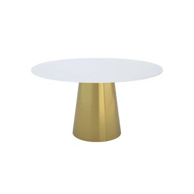 54" Gray White and Gold Marble and Metal Pedestal Base Round Top Dining Table | Wayfair North America