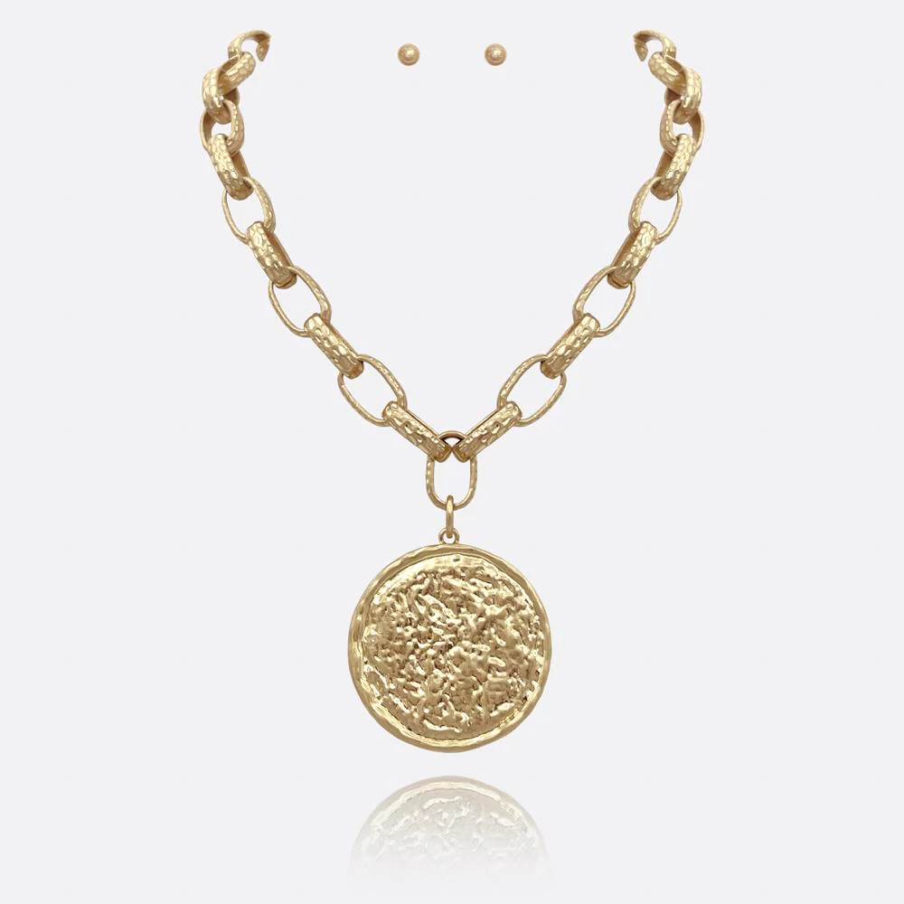 Adele Hammered Coin Pendant Gold Chain Necklace | Benaar La