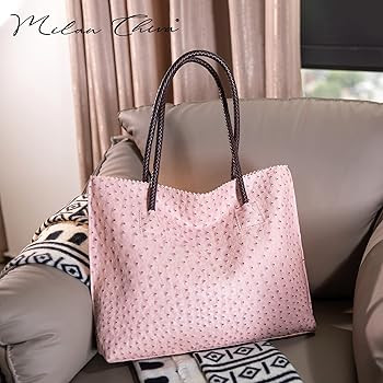 Milan Chiva Tote Bag for Women with Zipper Large Ostrich Vegan Leather Shoulder Purses and Handba... | Amazon (US)
