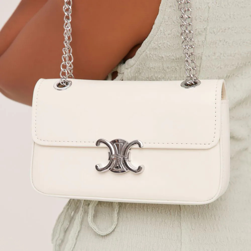 Melissa Logo Detail Chain Strap Cross The Body Bag In White Faux Leather | EGO (UK)