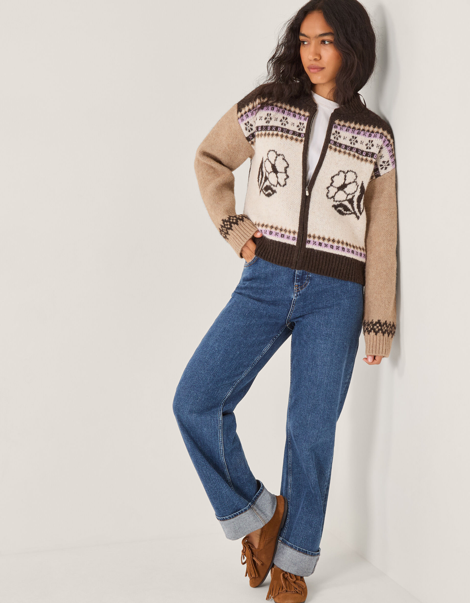Julia Jacquard Knit Cardigan Brown | Monsoon (UK)