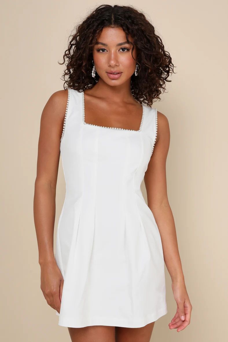 Pure Hearted White Pearl Square Neck Sleeveless Mini Dress | Lulus