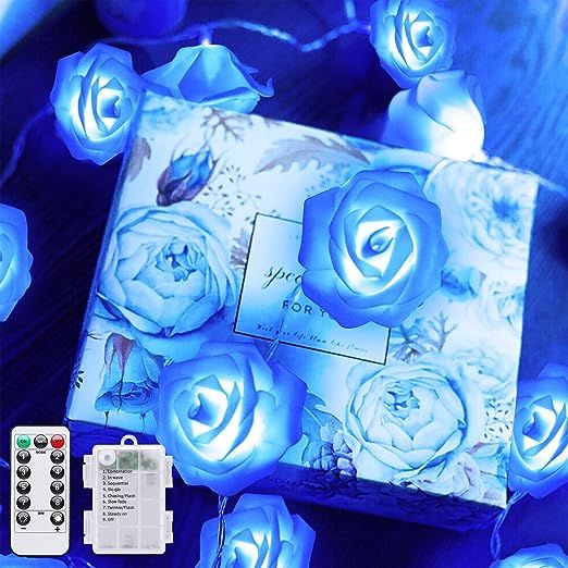 JMEXSUSS Valentines Day Blue Rose Lights, 16.4ft 30 LED Battery Operated Valentines Day Lights In... | Amazon (US)