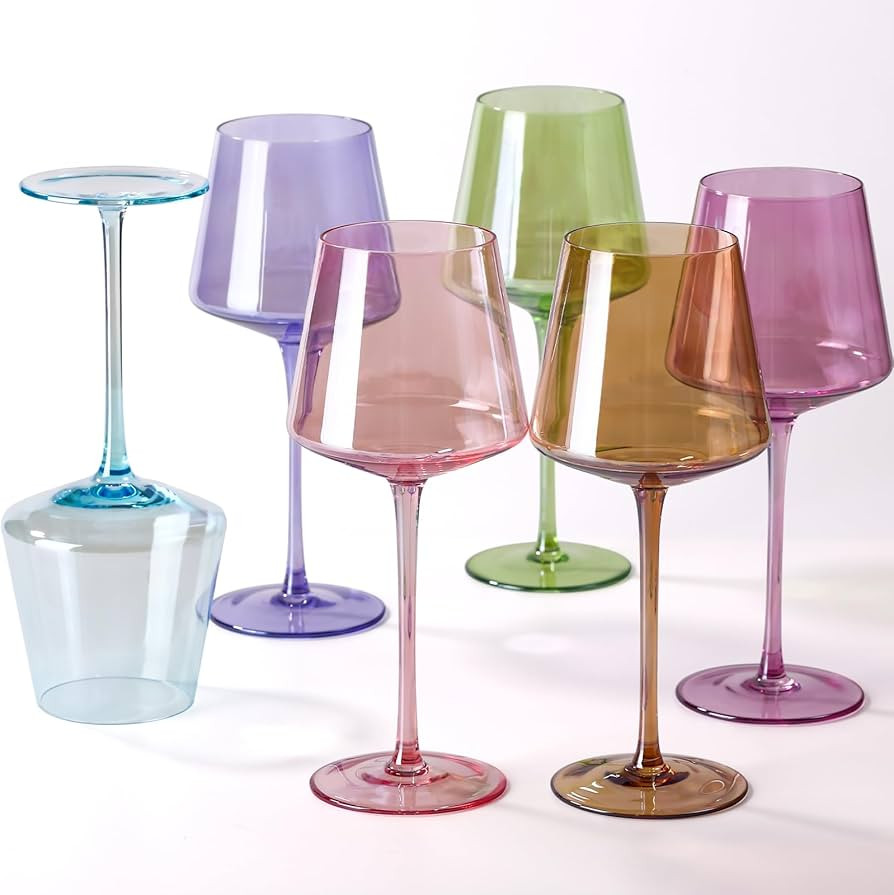 Physkoa Colored Wine Glasses Set of 6-16oz Hand-Blown colorful Wine Glasses with Long Stem, Uniqu... | Amazon (US)
