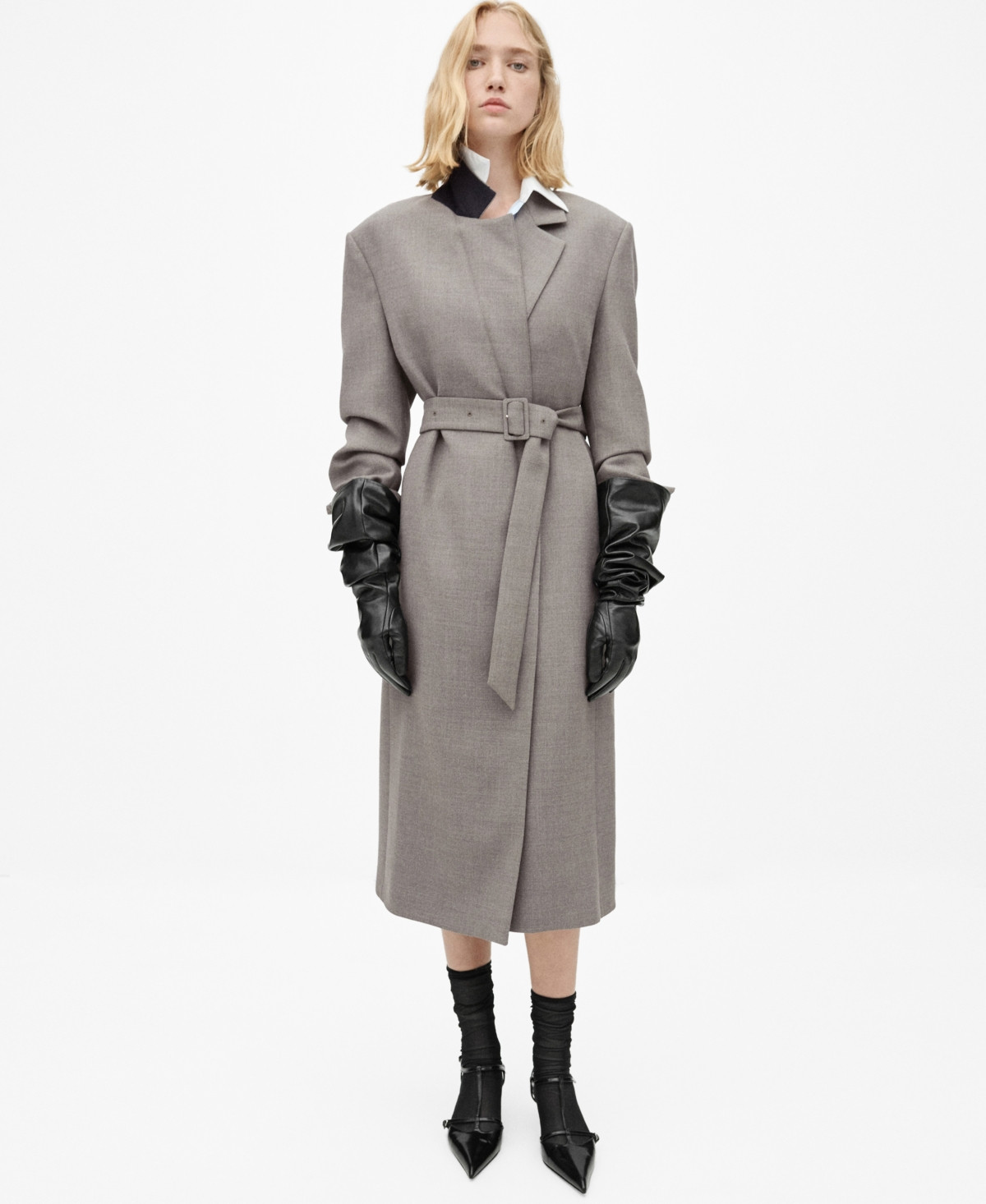 Mango Women's Long Belted Coat - Gray | Macy's