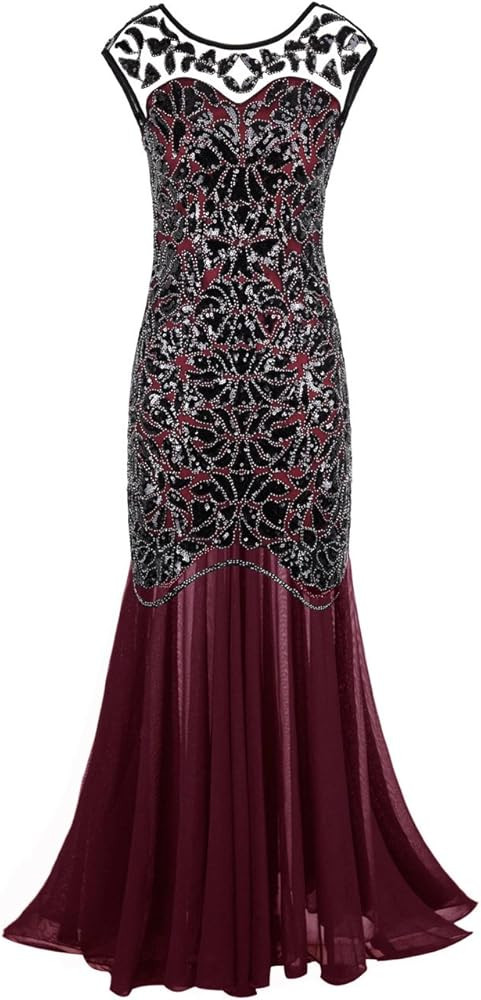 PrettyGuide Women 's 1920s Black Sequin Gatsby Maxi Long Evening Prom Dress | Amazon (US)