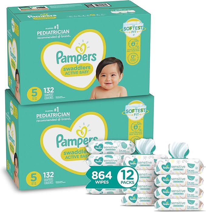 Pampers Swaddlers Disposable Baby Diapers Size 5, 2 Month Supply (2 x 132 Count) with Sensitive W... | Amazon (US)