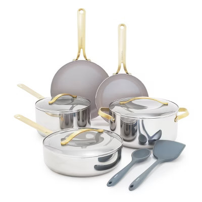 GreenPan Nova Gallery 10pc Stainless Steel and Ceramic Nonstick Champagne Handle Cookware Set | Target