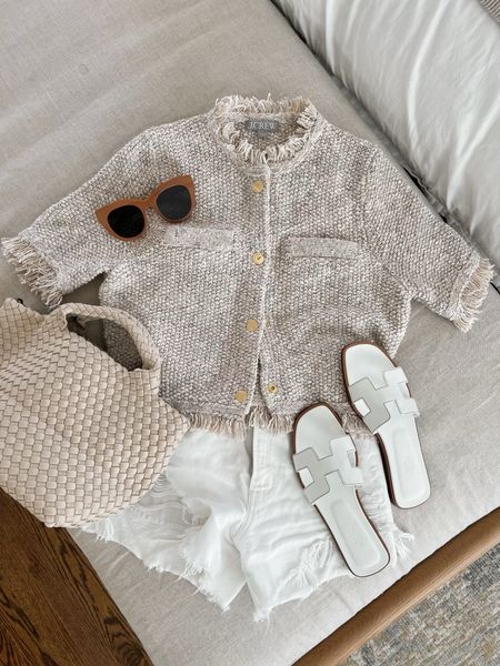 size small Jcrew cardigan // shorts are old A&F, linked similar // linked similar sandals 

spring outfit, summer outfit, summer tote 

#LTKstyletip #LTKSeasonal