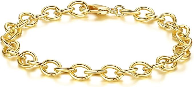 Wowshow Real Gold Plated Snake Chain Bracelet Flat Herringbone Chain Link Bracelet for Women Teen... | Amazon (US)