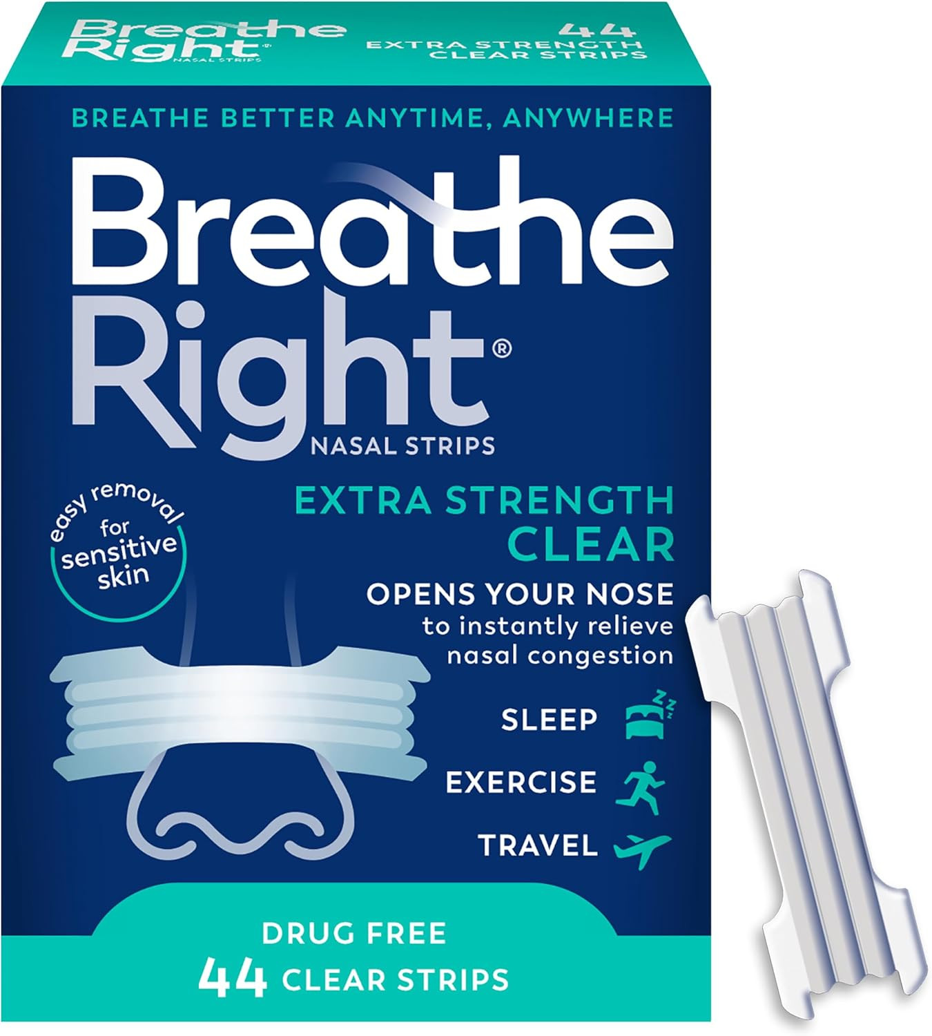 Breathe Right Nasal Strips | Extra Strength | Clear | For Sensitive Skin I Drug-Free Snoring Solution & Nasal Congestion Relief Caused by Colds & Allergies | 44 Count (Packaging May Vary) | Amazon (US)