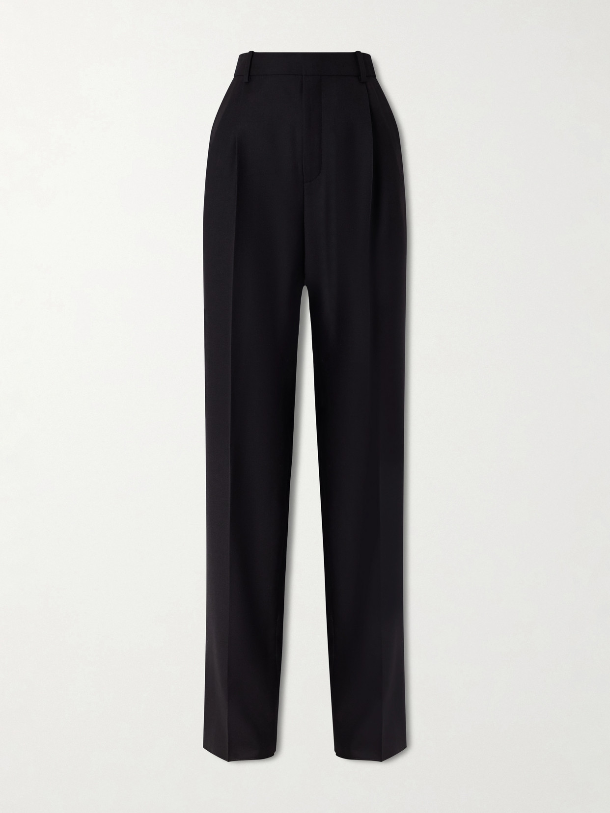 SAINT LAURENT - Pleated Wool Straight-leg Pants - Black | NET-A-PORTER (US)