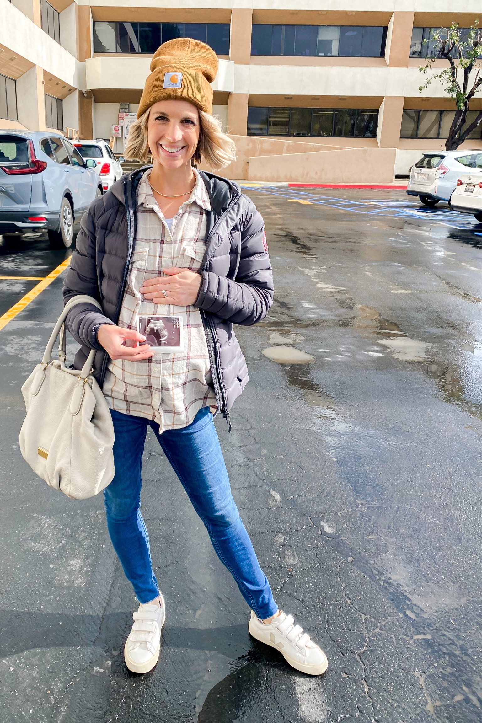 Hello, little one! I can’t believe we get to meet you so soon…only 3 weeks or less to go.🤍

•Flannel: wearing size L
•Maternity Jeans: wearing size 26 (sized up one from normal non-maternity size)
•37 weeks pregnant 

#bumpfriendly #bumpstyle #maternitylook #maternityoutfit #flannel #maternityjeans #beanie #tennisnecklace #neutralsneakers #lightweightdownjacket #canadagoosejacket #oldnavyflannel #vejasneakers 

#LTKbump #LTKshoecrush #LTKstyletip