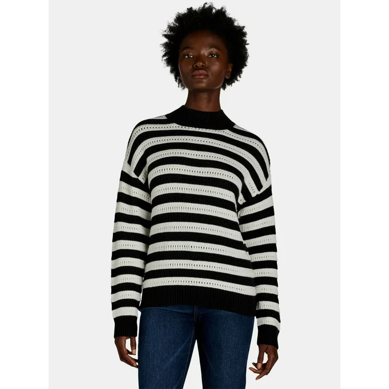 Time and Tru Women's Striped Mock Neck Sweater, Midweight, Size XS-XXXL | Walmart (US)